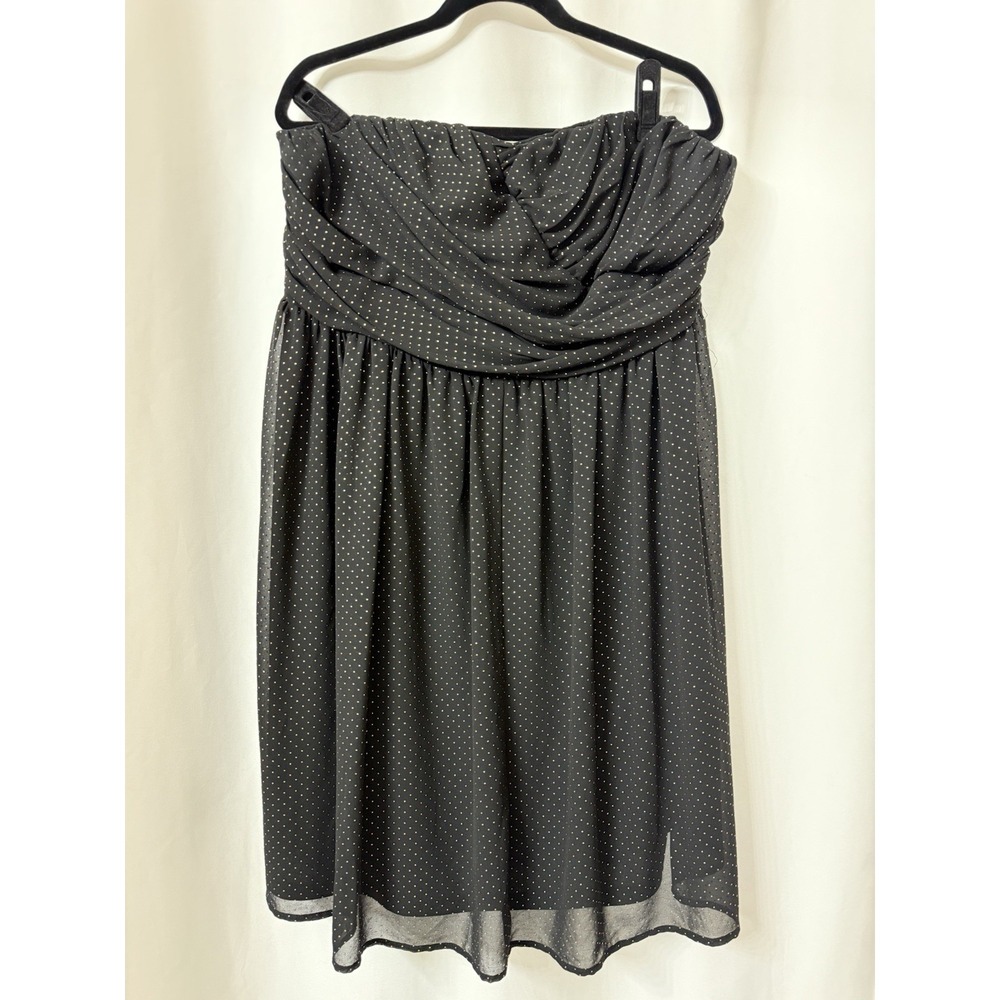Lane Bryant Black Gold Polka Dot Strapless Draped Chiffon Party Dress Size 18‎